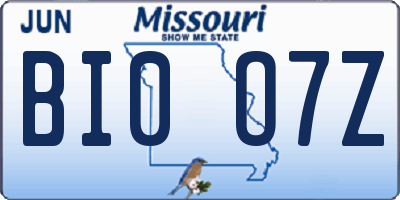 MO license plate BI0O7Z