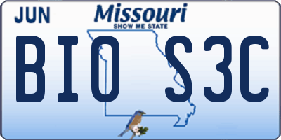 MO license plate BI0S3C