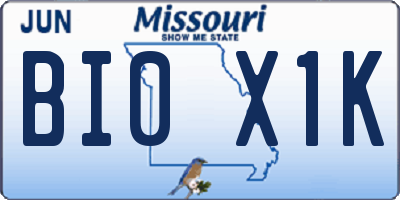 MO license plate BI0X1K