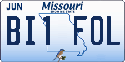 MO license plate BI1F0L