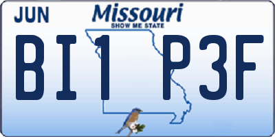 MO license plate BI1P3F