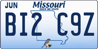 MO license plate BI2C9Z