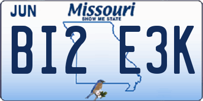 MO license plate BI2E3K