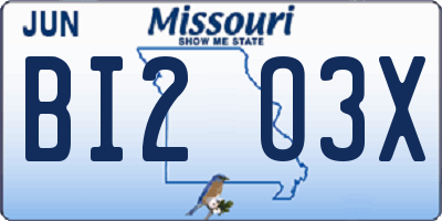 MO license plate BI2O3X
