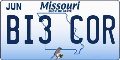 MO license plate BI3C0R