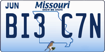 MO license plate BI3C7N