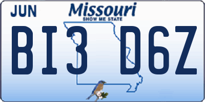 MO license plate BI3D6Z