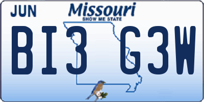 MO license plate BI3G3W