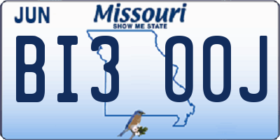 MO license plate BI3O0J