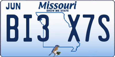 MO license plate BI3X7S