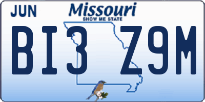 MO license plate BI3Z9M