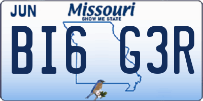 MO license plate BI6G3R
