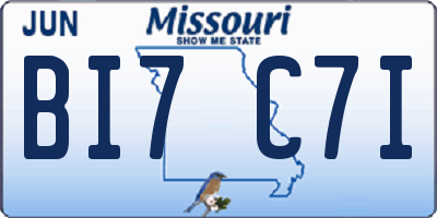 MO license plate BI7C7I