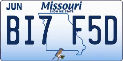 MO license plate BI7F5D
