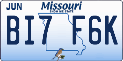 MO license plate BI7F6K