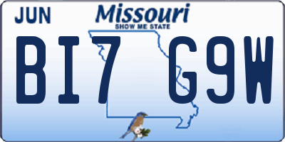 MO license plate BI7G9W
