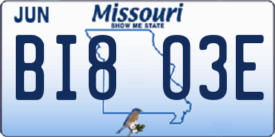 MO license plate BI8O3E