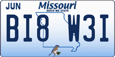 MO license plate BI8W3I