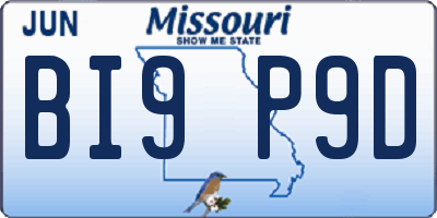 MO license plate BI9P9D