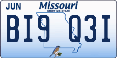 MO license plate BI9Q3I