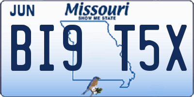MO license plate BI9T5X