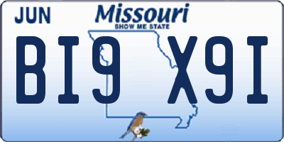 MO license plate BI9X9I