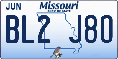 MO license plate BL2J8O