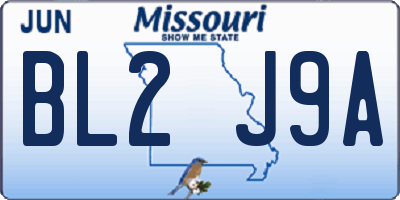 MO license plate BL2J9A