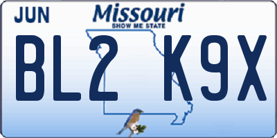 MO license plate BL2K9X