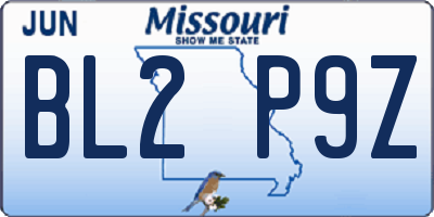 MO license plate BL2P9Z