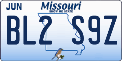 MO license plate BL2S9Z
