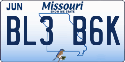 MO license plate BL3B6K