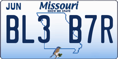 MO license plate BL3B7R