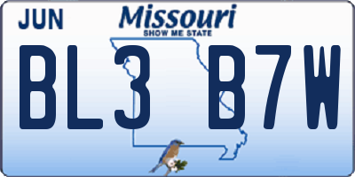 MO license plate BL3B7W