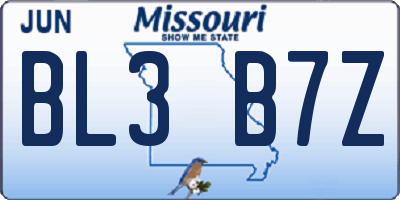 MO license plate BL3B7Z