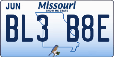 MO license plate BL3B8E