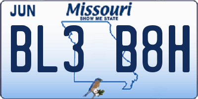 MO license plate BL3B8H