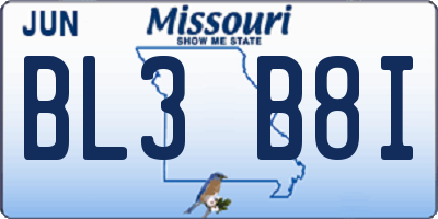 MO license plate BL3B8I