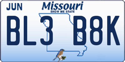 MO license plate BL3B8K