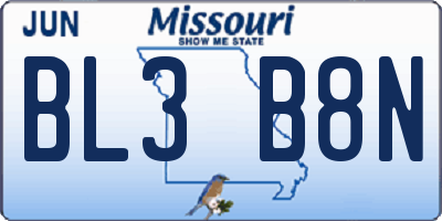 MO license plate BL3B8N