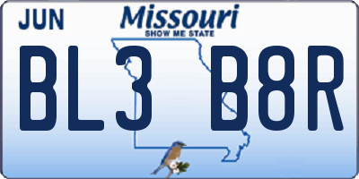 MO license plate BL3B8R