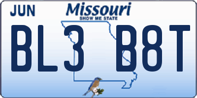 MO license plate BL3B8T