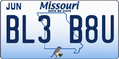 MO license plate BL3B8U