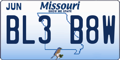 MO license plate BL3B8W