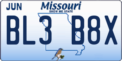 MO license plate BL3B8X