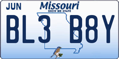 MO license plate BL3B8Y