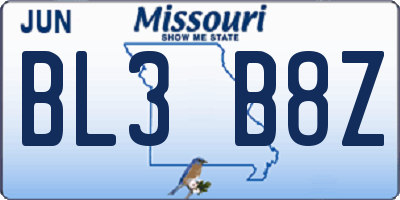 MO license plate BL3B8Z