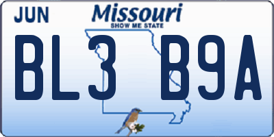 MO license plate BL3B9A