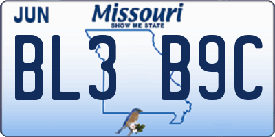 MO license plate BL3B9C