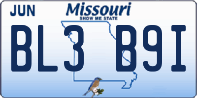 MO license plate BL3B9I